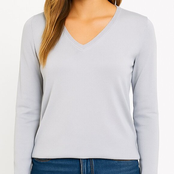 LOFT Blue Grey Lightweight V-Neck Sweater - Picture 1 of 9